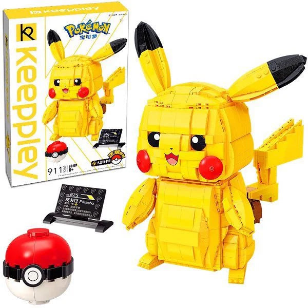 Qmen Keeppley Pokémon Action Figure Building Toy Set for Kids, Jumbo Pikachu with 911 Pieces, 11 Inches Tall, Age 8+ Years Old Gift Idea