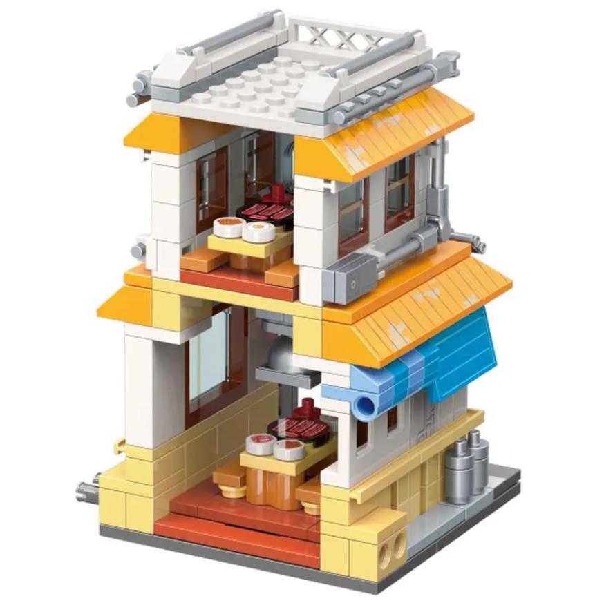 Qmen Keeppley Natuto Nuyeyin Village Yile Lamian Noodles Street View Architectural Decoration Assembly Building Block Model Toy