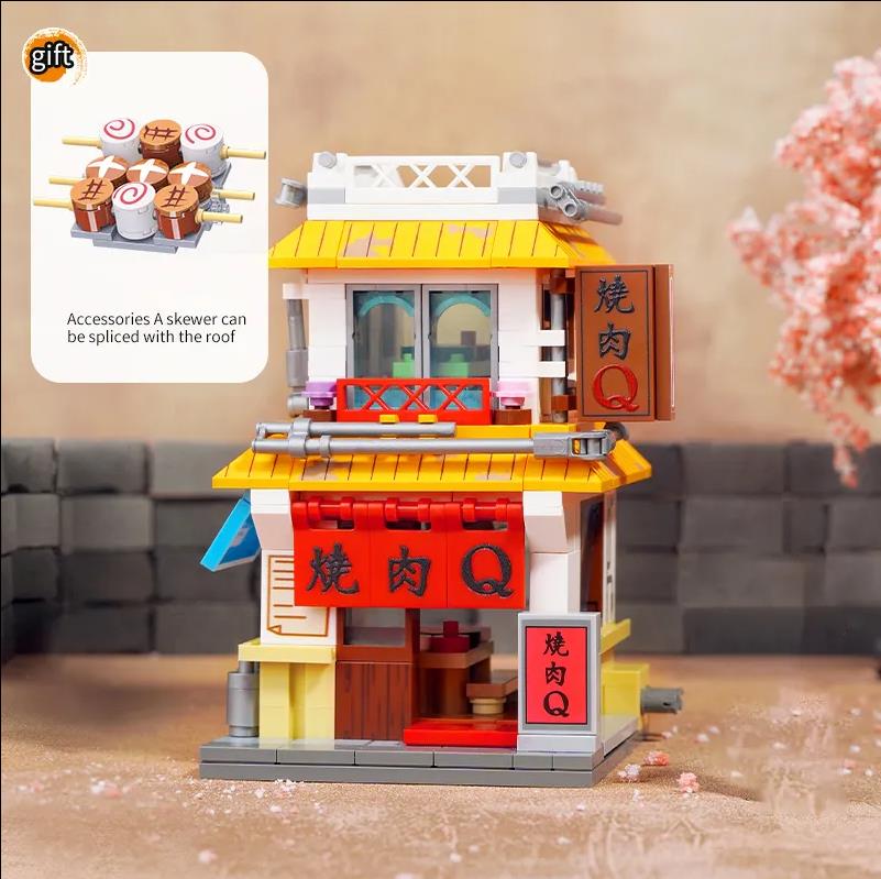 Qmen Keeppley Natuto Nuyeyin Village Yile Lamian Noodles Street View Architectural Decoration Assembly Building Block Model Toy
