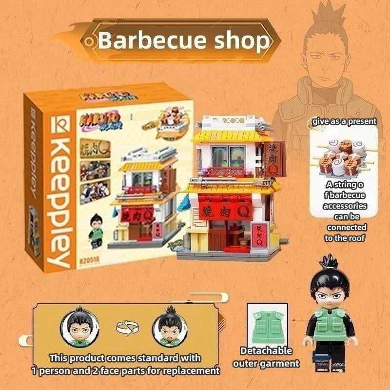 Qmen Keeppley Natuto Nuyeyin Village Yile Lamian Noodles Street View Architectural Decoration Assembly Building Block Model Toy