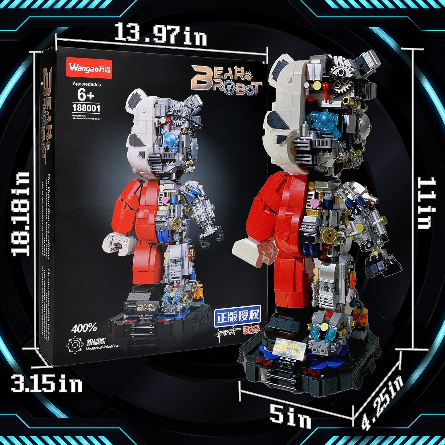 Mechanical Bear Building Block Kit for Adults Boy, Mech Display Art Toy Model for Home Office Compatible with Lego (1,471 Pieces) NO.188001