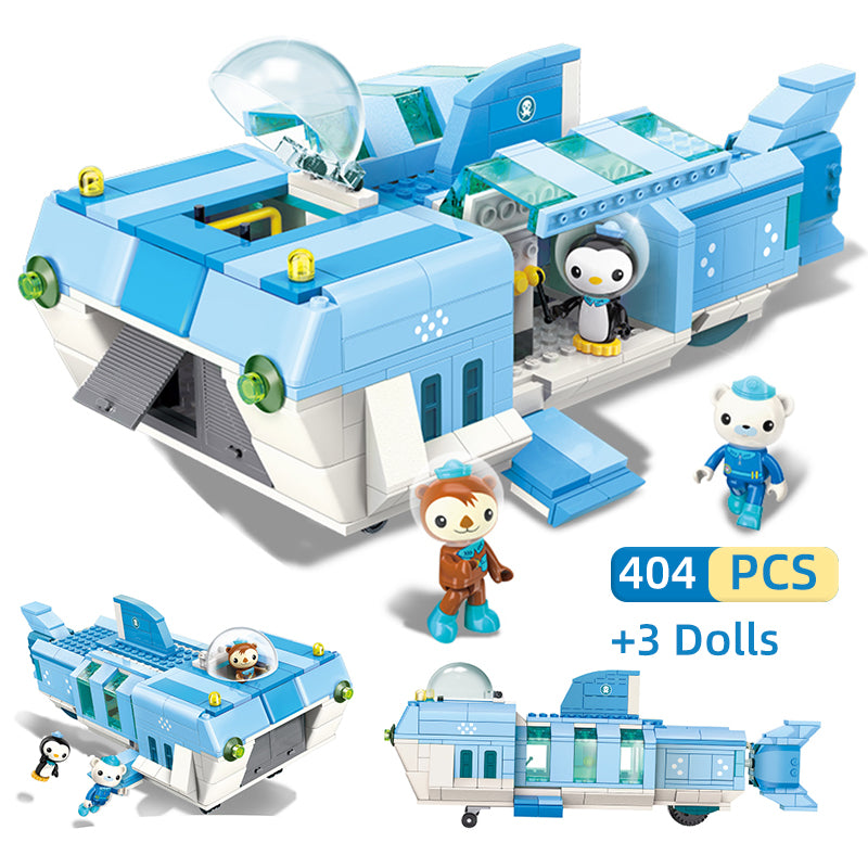 Qman Ocean Adventure Octopus Playset Cup-W White Shark Base Barnacles Shellington Peso 404pcs Building Brick Set