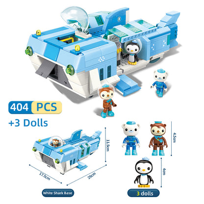 Qman Ocean Adventure Octopus Playset Cup-W White Shark Base Barnacles Shellington Peso 404pcs Building Brick Set